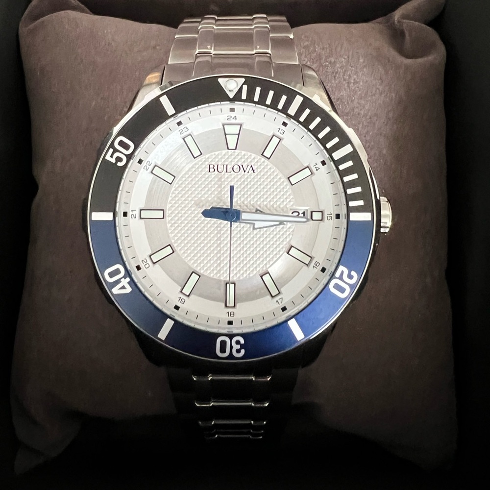 Bulova Marine Star Silver and Blue Watch